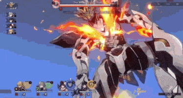 a screenshot of a video game shows a robot being attacked by a monster