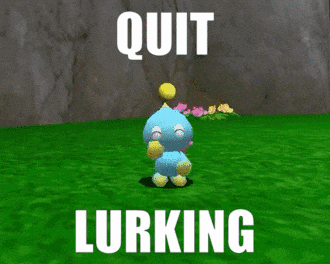 a cartoon character with the words quit lurking written on it