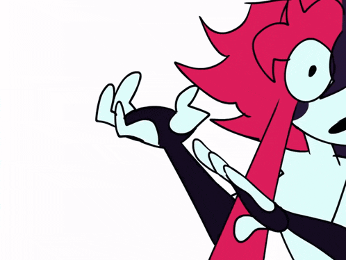 a cartoon drawing of a pink and a purple cartoon character