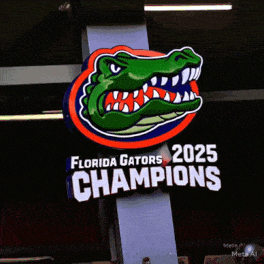 a sign that says florida gators 2025 champions with an alligator on it