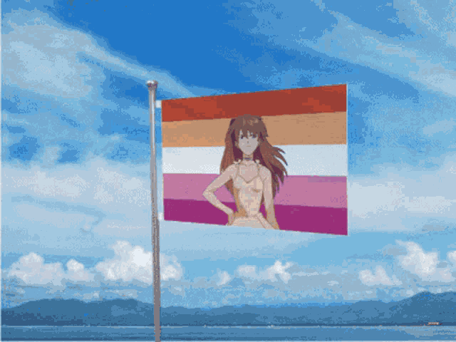 a lesbian flag with a girl on it