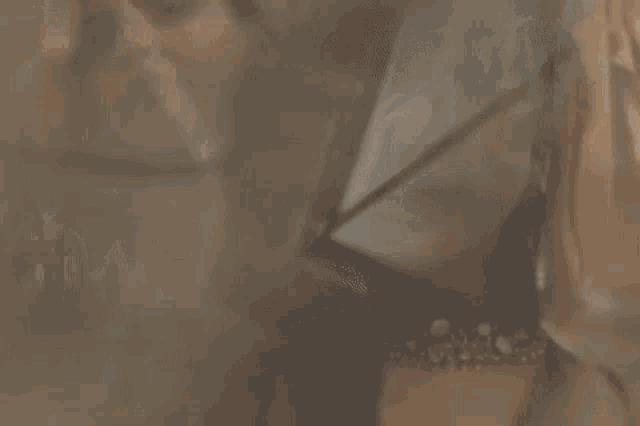 a close up of a woman 's face with a veil covering her face and earrings .