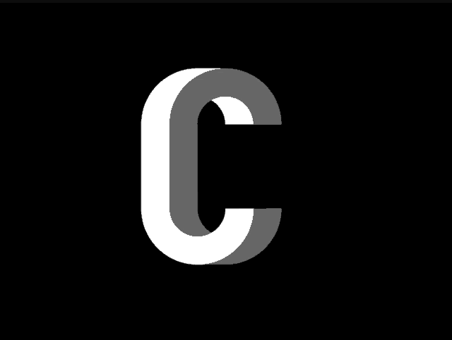 a black background with a white letter c on it