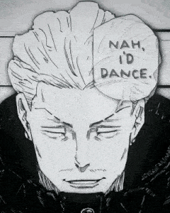 a black and white drawing of a man with a sticker on his head that says `` nah , i 'd dance ''