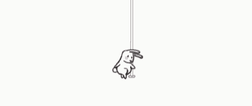 a drawing of a rabbit hanging from a rope .