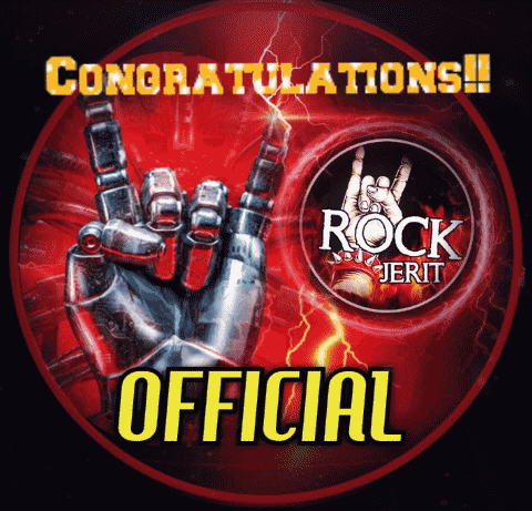 a sign that says congratulations official with a robot hand