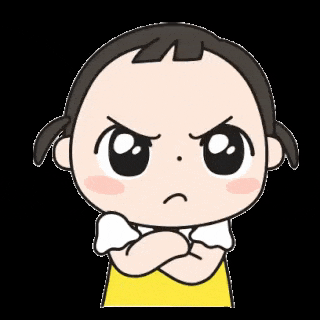 a cartoon of a little girl with her arms crossed making an angry face .