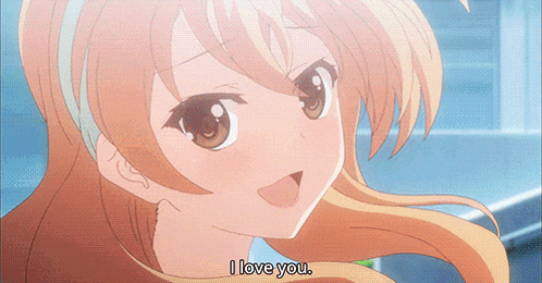 a cartoon girl says i love you in a close up