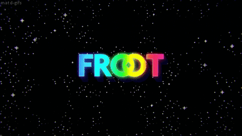 the word froot is surrounded by rainbow colored fruits