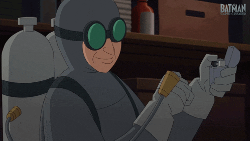 a cartoon of a man holding a lighter with the word batman on the bottom right