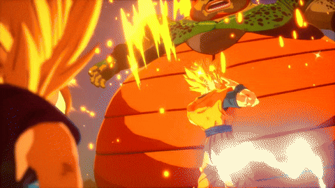 a cartoon of goku fighting a giant monster