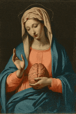 a painting of a woman holding a brain with the words use it above her