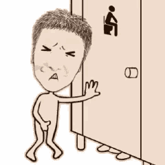 a cartoon drawing of a man standing in front of a toilet