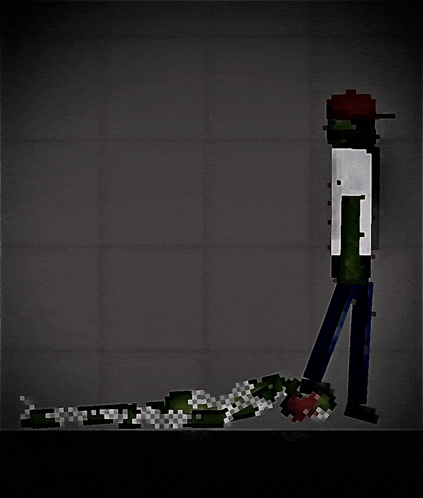 a pixel art drawing of a man standing next to a zombie