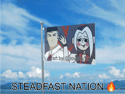a flag that says steadfast nation with a man and a woman on it