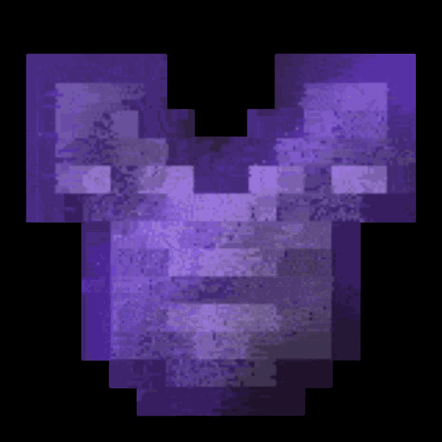 a pixel art of a purple skull with a black background .