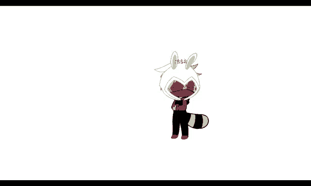 a drawing of a raccoon with bunny ears and a red mouth .