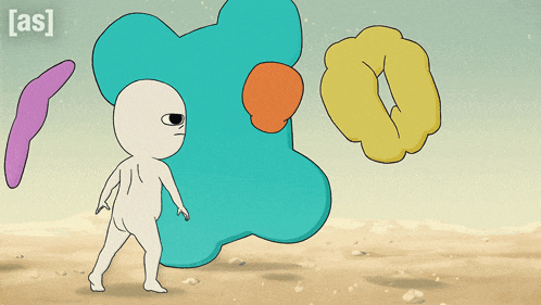 a cartoon drawing of a person standing next to a blue cloud with the letters as visible