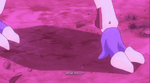 a purple background with a person 's feet visible in the foreground