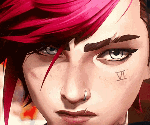 a close up of a person 's face with a tattoo of the roman numeral vi on their face