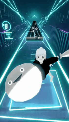 a person is playing a video game with a score of 8