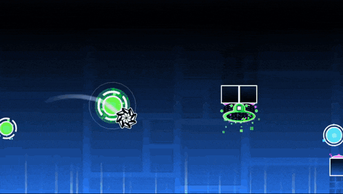 a video game with a blue background and a green circle