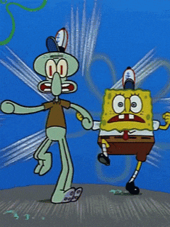 squidward and spongebob from spongebob squarepants are dancing