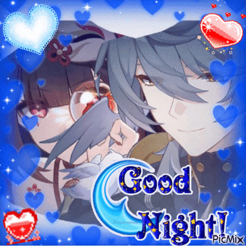 a picture of a man and a girl with the words " good night " on it