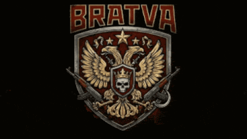 a logo for bratva with a skull and guns