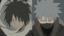 two anime characters are standing next to each other