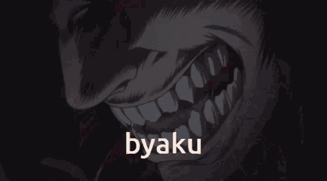 a red light with the word byaku in white letters