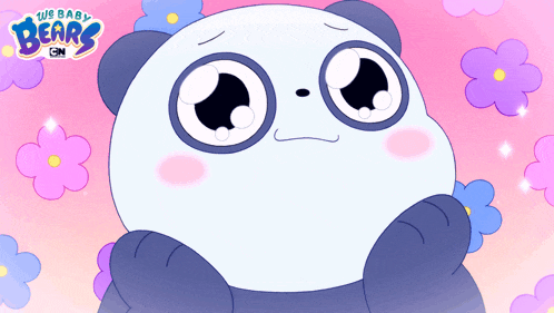 a cartoon of a panda bear with the words we baby bears on the bottom right