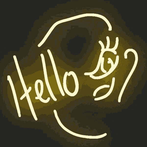 the word hello is written in white on a dark background