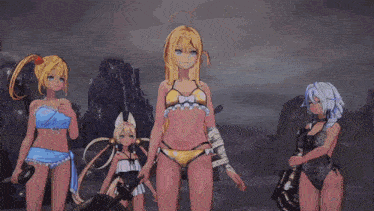 a group of anime girls standing next to each other