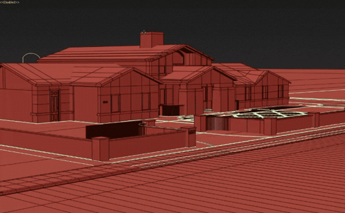 a 3d model of a house with a fence around it