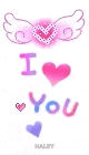 a pink heart with wings and the words `` i love you '' on a white background .