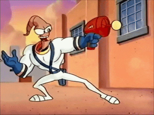 a cartoon character named worms is holding a red gun