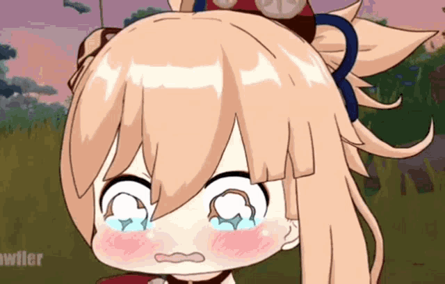 a close up of a cartoon character with tears coming out of her eyes ..