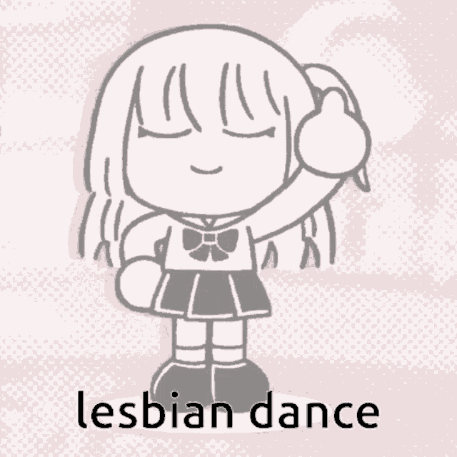 a black and white drawing of a girl with the words lesbian dance below it