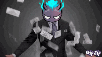 a man in a suit and tie is surrounded by money falling around him .