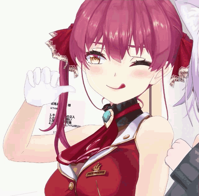 a girl with red hair is holding a piece of paper that says " kyo " on it