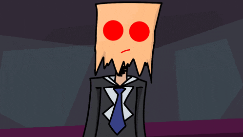 a cartoon character with a bag on his head