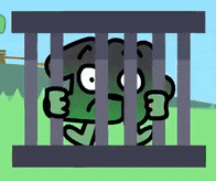a cartoon character is behind bars in a prison cell .
