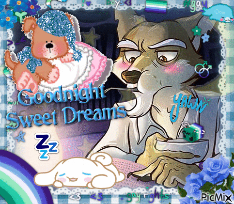 a picture of a wolf and a teddy bear with the words goodnight sweet dreams