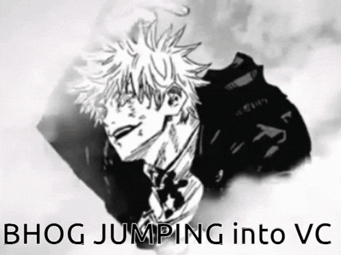 a black and white drawing of a man with the words bhog jumping into vc