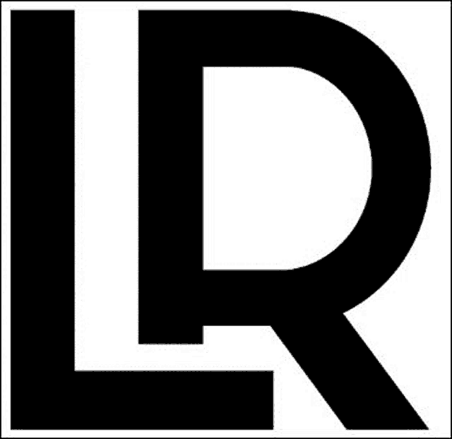 a black and white lr logo on a white background