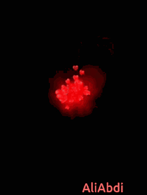 a bunch of red hearts are floating in the air with the name aliabdi on the bottom