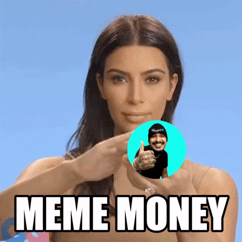 a woman holds up a picture of a man and the words meme money below it
