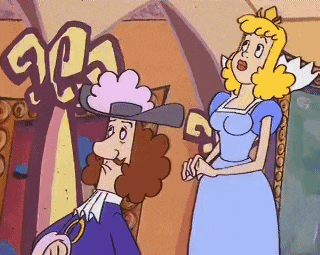 a man and a woman in a cartoon are standing next to each other .