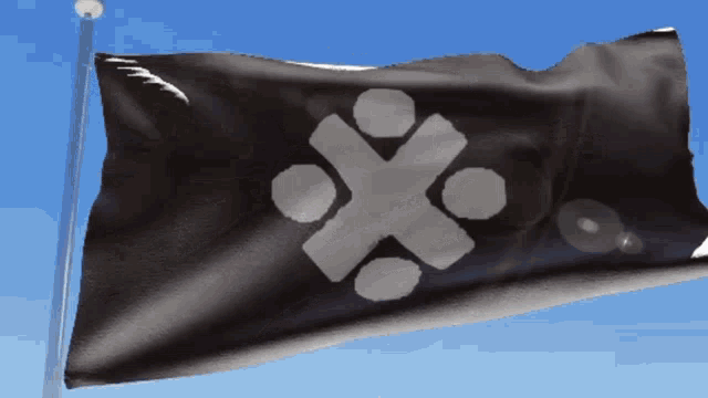 a black flag with a gray cross on it